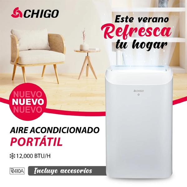 AIRE ACONDICIONADO PORTATIL 12,000 BTU/H FRIO SOLO 220V/1F/60HZ - CHIGO CP-12C