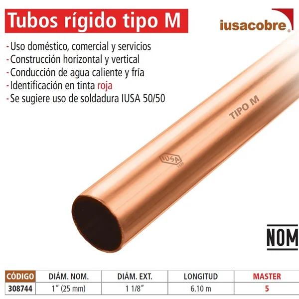 TUBERÍA COBRE RÍGIDO TIPO ”M” 7/8” (3/4”) - 6MT - IUSA